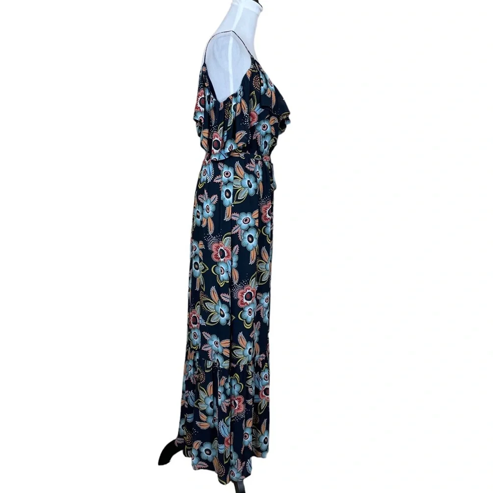 EUC Ann Taylor LOFT Muliticolor Floral Cold Shoulder Ruffle Maxi Dress